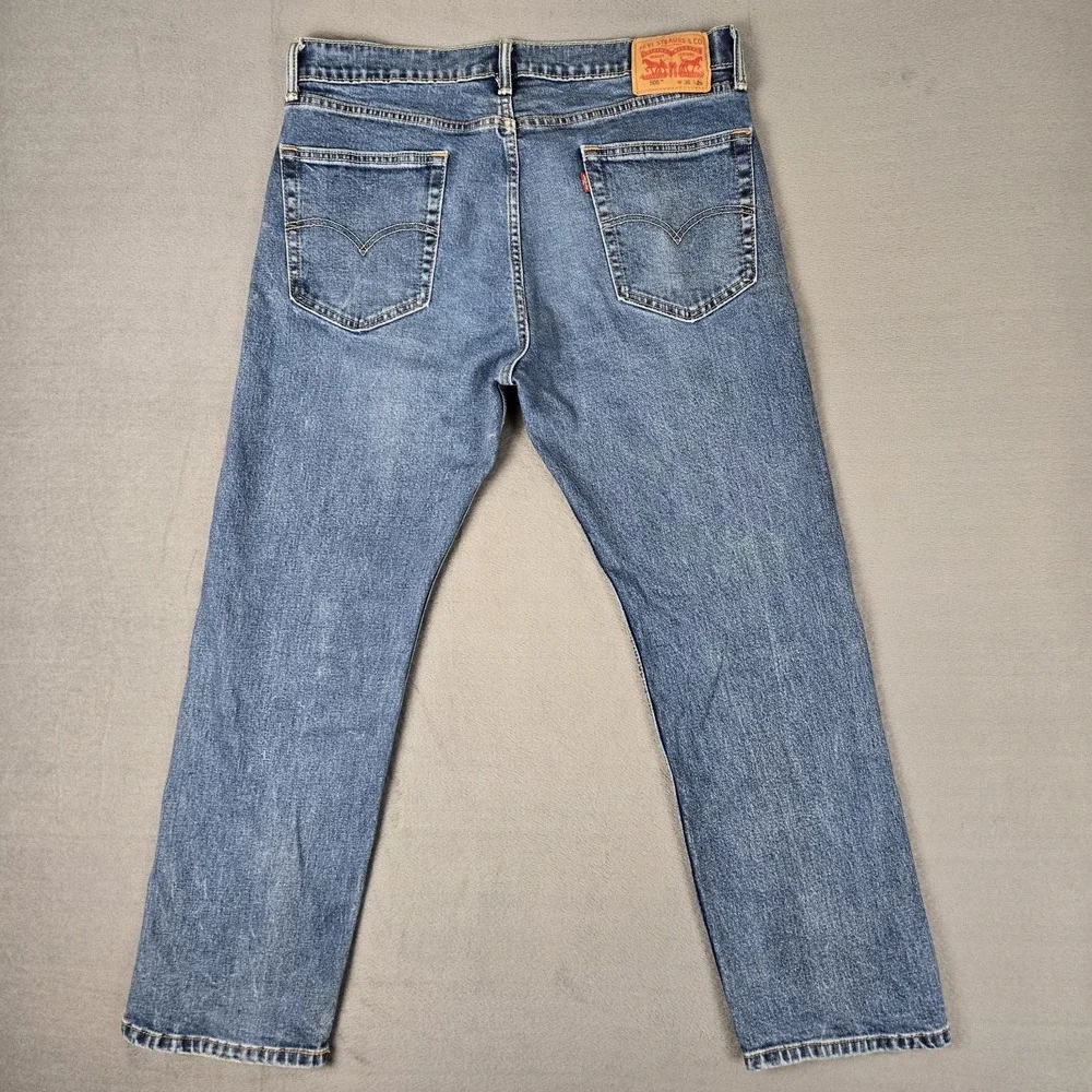 Levis 505 Jeans Mens 36x29 Blue Denim Straight Regular Cotton Stretch Pant *READ